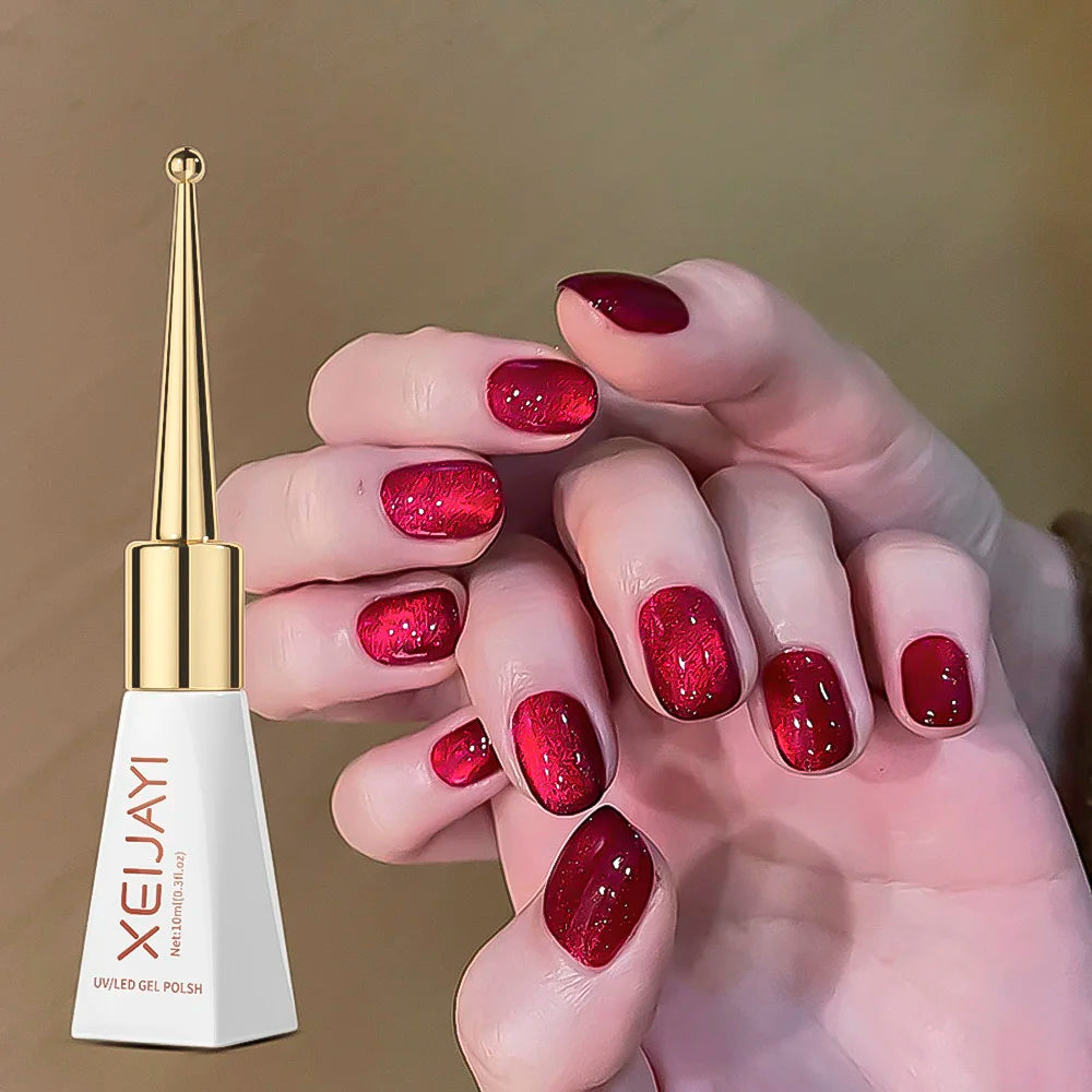 10ml/Bottle Ruby Red Cat Eye Gel Nail Polish Wine red Cherry Dopamine Glitter Nail Gel Soak Off LED/UV Semi-Permanent Manicure