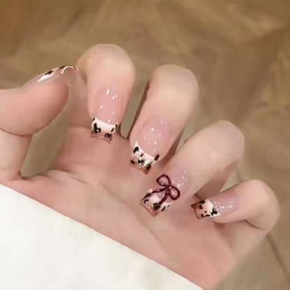 24pcs Ins Simple False Nails Goldfish Pattern Almond Fake Nail Wearable Detachable Simple Nude Pink Press On Nails Manicure Set