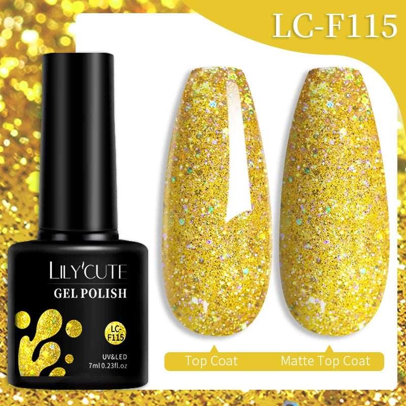 LILYCUTE 7ML Reflective Glitter Gel Nail Polish Bright Sparkling Silver Color Semi-permanent Soak Off Nail Art UV Gel Varnishes