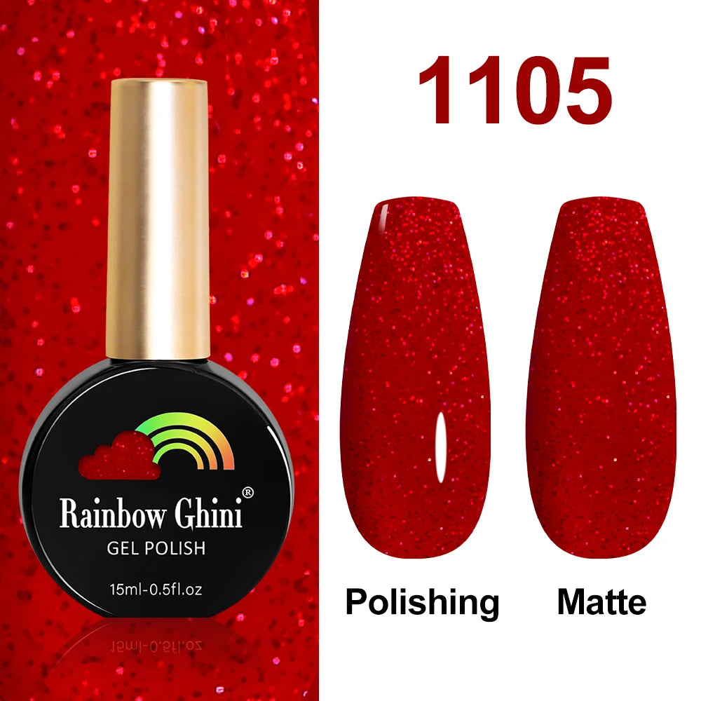 Rainbow Ghini 15ml Glitter Dark Red Gel Nail Polish Semi-Permanent Varnish UV Pale Red Nail Gel Art Supplies for Professionals