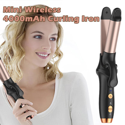 Mini Wireless Curling Iron Portable Hair Straightener USB Rechargeable Fast Heating Hair Curler for Travel