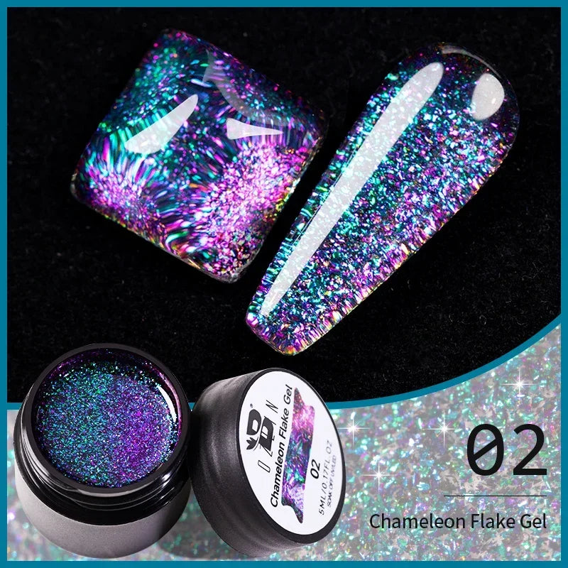 BOZLIN Chameleon Flake Gel Nail Polish Spring Color Sparkling Sequins Soak Off UV Glitter Gel Varnish Nail Art Decoration 5ML