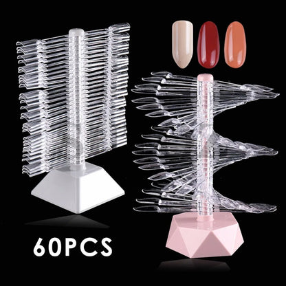 60 Nail Art False Tips Display Stand Spiral Shelf Showing Gel Polish Oval Square Nails Showing Shelf Rack Manicure Practice Tool