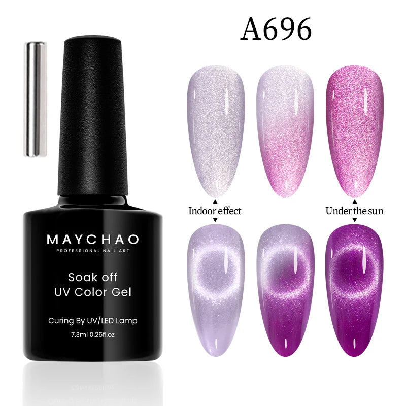 MAYCHAO 5ml Cat Eye Magnetic Gel Nail Polish Shiny Glitter Gel Lacquer Semi Permanent Soak Off UV LED Varnish Manicure Nail Art