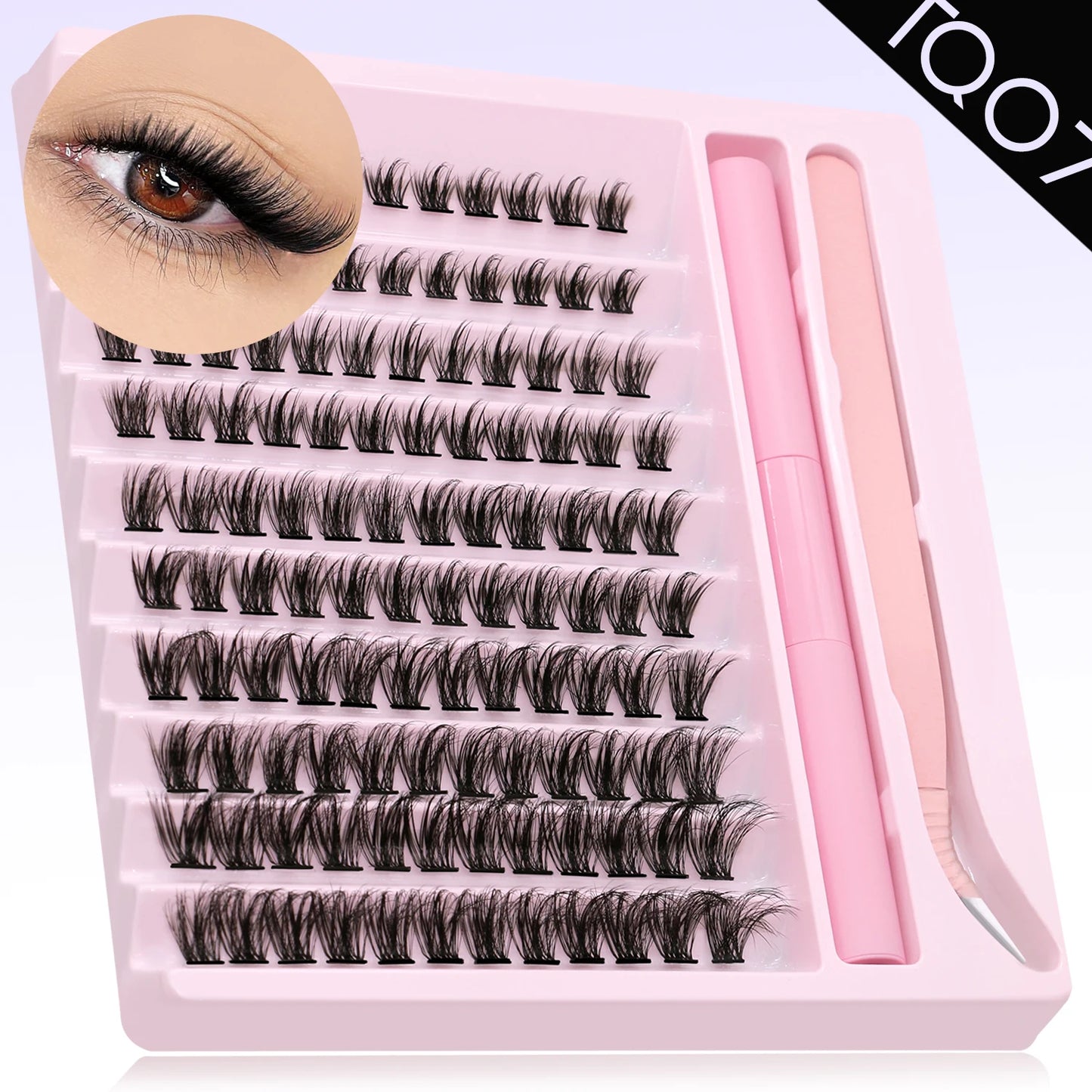 GROINNEYA Eyelash Clusters Kit DIY Lash Extension Kit Lash Bond And Seal And Eyelash Tweezers With Waterproof Strong Hold