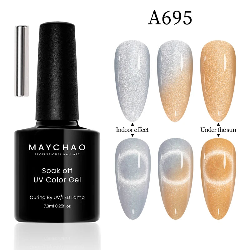 MAYCHAO 5ml Cat Eye Magnetic Gel Nail Polish Shiny Glitter Gel Lacquer Semi Permanent Soak Off UV LED Varnish Manicure Nail Art