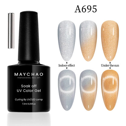 MAYCHAO 5ml Cat Eye Magnetic Gel Nail Polish Shiny Glitter Gel Lacquer Semi Permanent Soak Off UV LED Varnish Manicure Nail Art