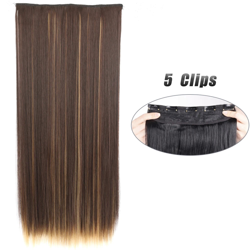 Synthetic 5 Clip In Hair Extensions Long Straight Hairstyle Hairpiece Black Brown Blonde 80CM Natural Fake Hair For Women