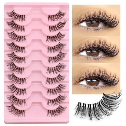 GROINNEYA Half Fake Eyelashes Half Lashes Soft Natural Cat Eye Lashes Natural Look nvisible Band Eyeashe Fluffy Eyelashes