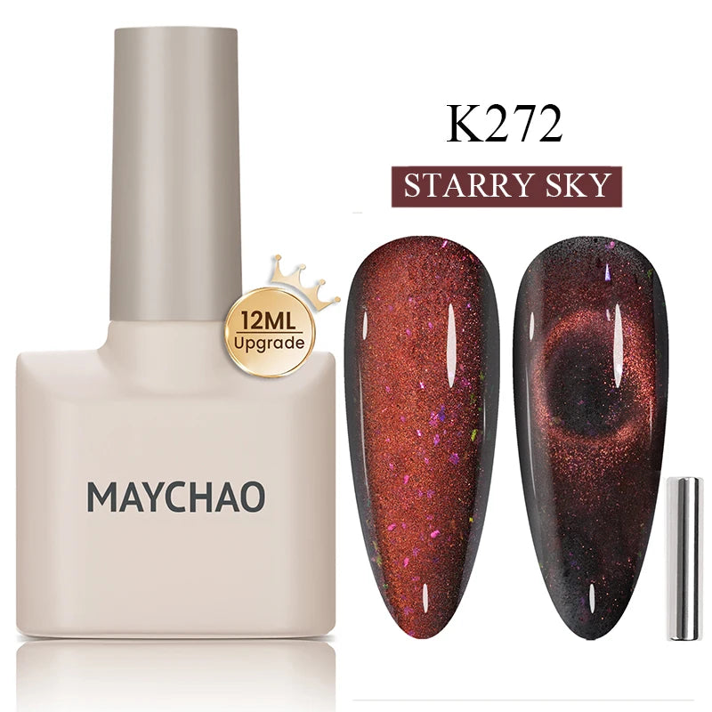 MAYCHAO 5ml Cat Eye Magnetic Gel Nail Polish Shiny Glitter Gel Lacquer Semi Permanent Soak Off UV LED Varnish Manicure Nail Art