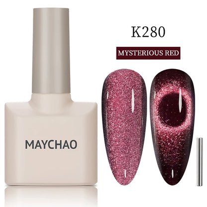 MAYCHAO 5ml Cat Eye Magnetic Gel Nail Polish Shiny Glitter Gel Lacquer Semi Permanent Soak Off UV LED Varnish Manicure Nail Art