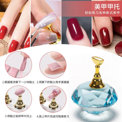 1Set Magnetic Nail Holder Practice Display Stand Nail Polish Acrylic Crystal Showing Shelf Nail Art Tool