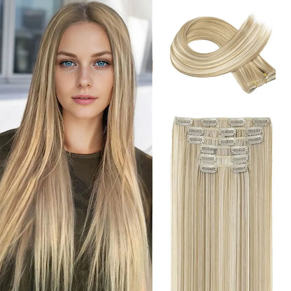 Clip in Hair Extensions Synthetic Hair Extensions for Women Straight Layered Hair Extensions Heat Resistant Long Wavy Daily