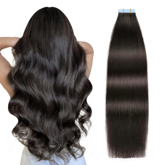 Straight Tape In Hair Extensions 100% Human Hair Skin Weft PU Seamless Double Sides Tape Natural Black 20Pcs 50g/Pack For Women