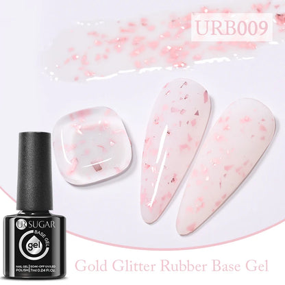 UR SUGAR 7ml Crystal Nude Rubber Base Gel Milky White Pink Gold Glitter Semi Permanent Soak Off UV LED Nail Art Construction Gel