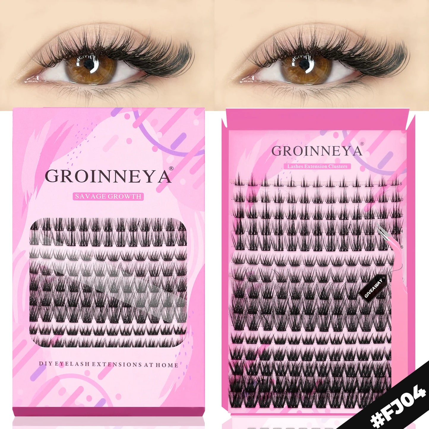 GROINNEYA DIY Lashes Extension Kit Individual Lashes Clusters Faux Mink Eyelash Extension Mix set with Lash Bond and Seal Makeup