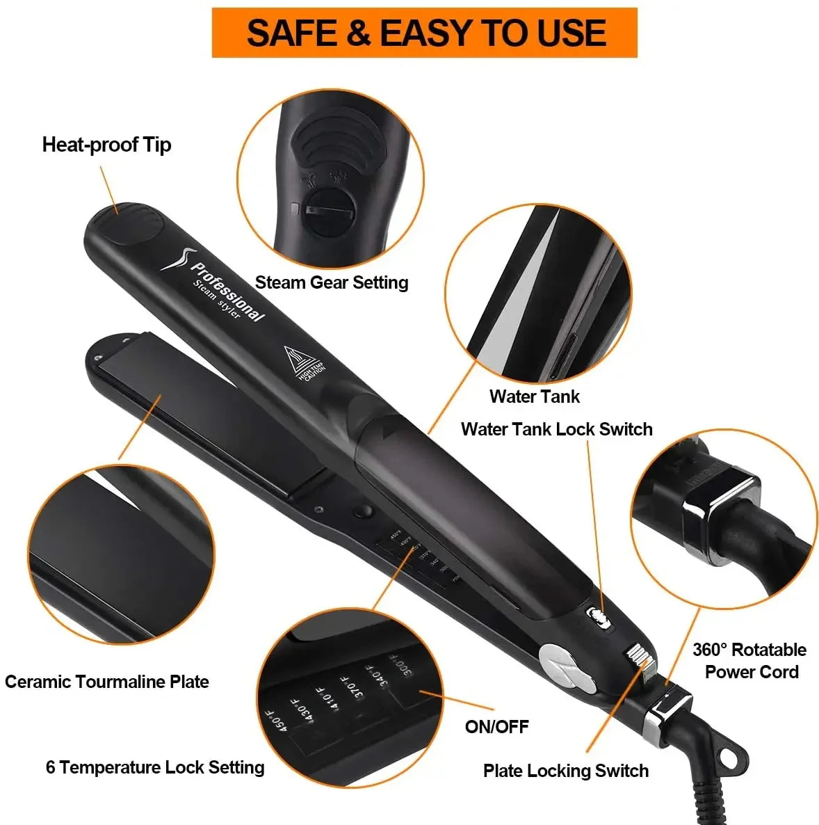 2024 Best Steam Hair Straightener 450℉ Fast Heating Ceramic 2in1 Hair Straightening Curler Professional Hair Flat Iron Steampod