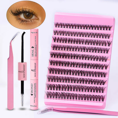 DIY Eyelash Extension Kit 200pcs Individual Lashes Cluster D Curl, 8-16mm Mix Lash Clusters with Lash Tweezers