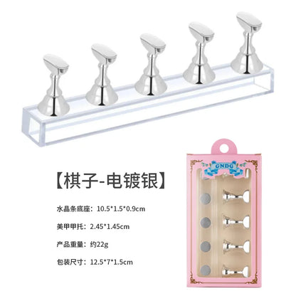 1Set Magnetic Nail Holder Practice Display Stand Nail Polish Acrylic Crystal Showing Shelf Nail Art Tool