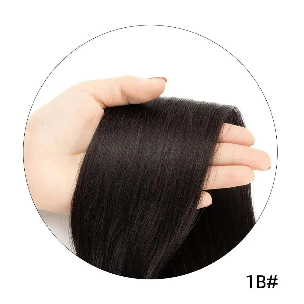 isheeny Twin Tabs Weft Human Hair Extensions Invisible Hole Weft Hair Natural Straight Pull Through Micro Weft Hair 25cm Width