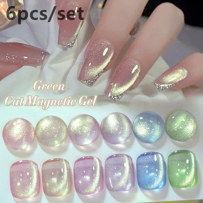 BORN PRETTY 6Pcs Water Light Cat Magnetic Gel Polish Set Winter Dark Red Blue Silver Semi Permanent Soak Off UV LED Gel Varnish