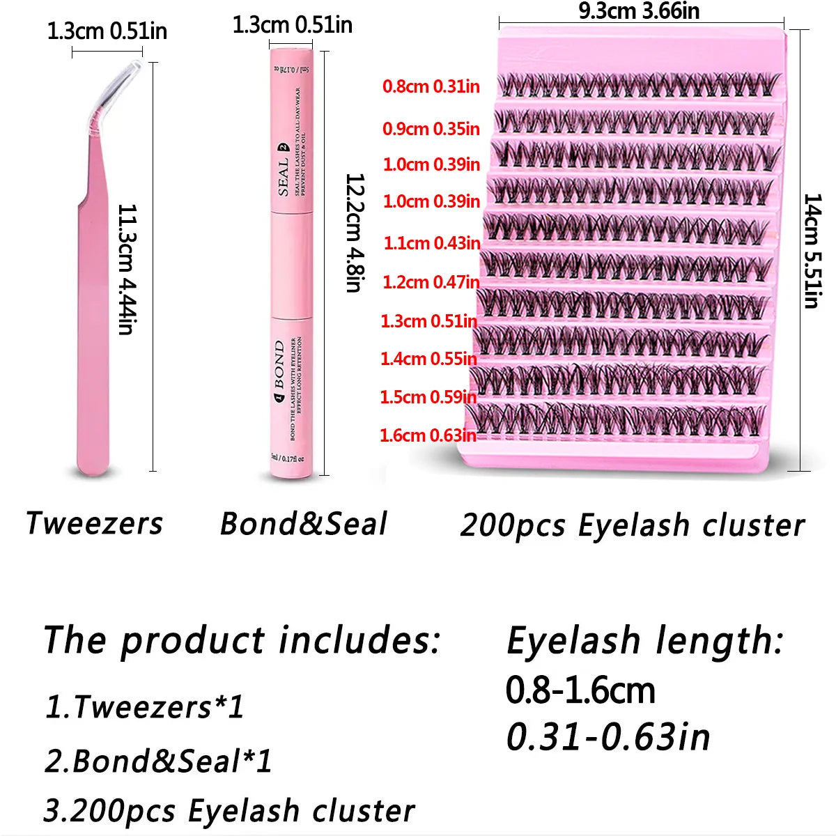 DIY Eyelash Extension Kit 200pcs Individual Lashes Cluster D Curl, 8-16mm Mix Lash Clusters with Lash Tweezers