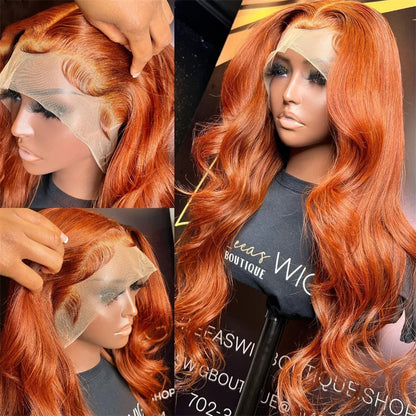 30 36 Inch Ginger Body Wave Human Hair Colored Wigs Hd Lace Frontal Wig 13X6 13X4 For Black Women Preplucked Lace Front Wigs