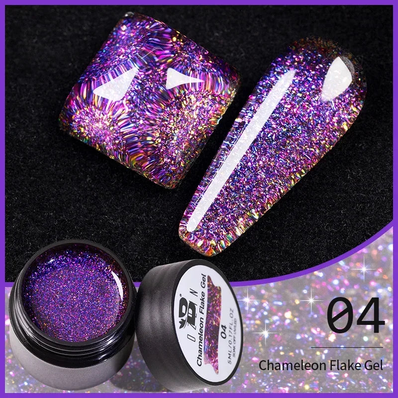 BOZLIN Chameleon Flake Gel Nail Polish Spring Color Sparkling Sequins Soak Off UV Glitter Gel Varnish Nail Art Decoration 5ML