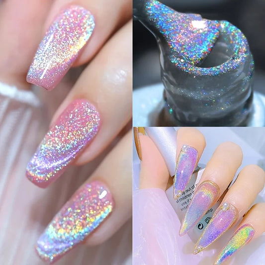 8ml Rainbow Cat Eye Magnetic Gel Nail Polish Colorful Laser Sparkling UV LED Semi Permanent Gel Can Be Use On Any Color Gel