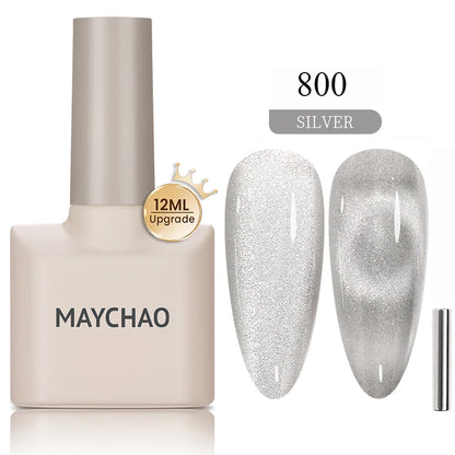 MAYCHAO 5ml Cat Eye Magnetic Gel Nail Polish Shiny Glitter Gel Lacquer Semi Permanent Soak Off UV LED Varnish Manicure Nail Art