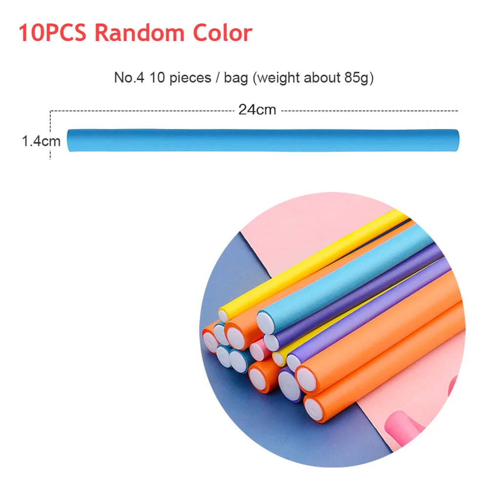 10pcs Hair Curling Curler Magic Air Hair Rollers Soft Foam Bendy Twist Magic Flexi Rods Styling Hair Sticks Tool Random color