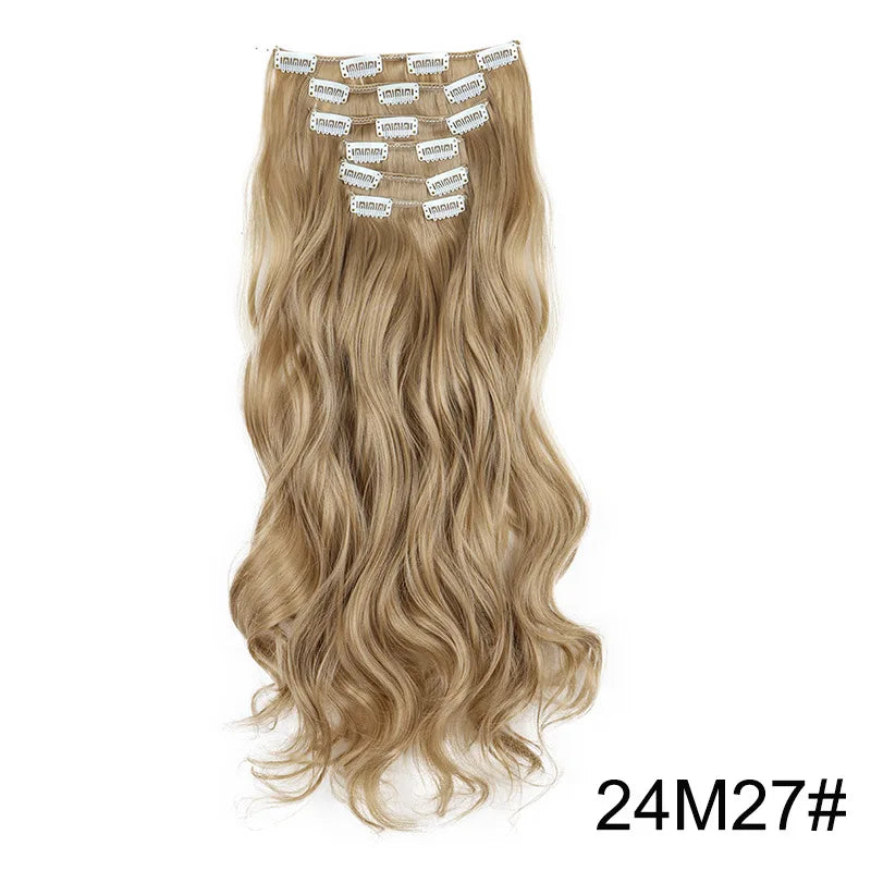 24Inch 16 Clips in Hair Extensions Long Straight Hairstyle Synthetic Blonde Black Hairpieces Heat Resistant False Hair Daily Use