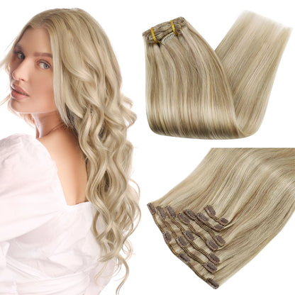 Full Shine Human Hair Extensions Clip in Hair Extensions Human Hair 7PCS 105G Double Weft Hair Extensions Human Hair For Woman