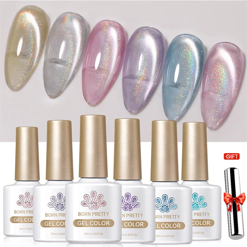 BORN PRETTY 6Pcs Water Light Cat Magnetic Gel Polish Set Winter Dark Red Blue Silver Semi Permanent Soak Off UV LED Gel Varnish