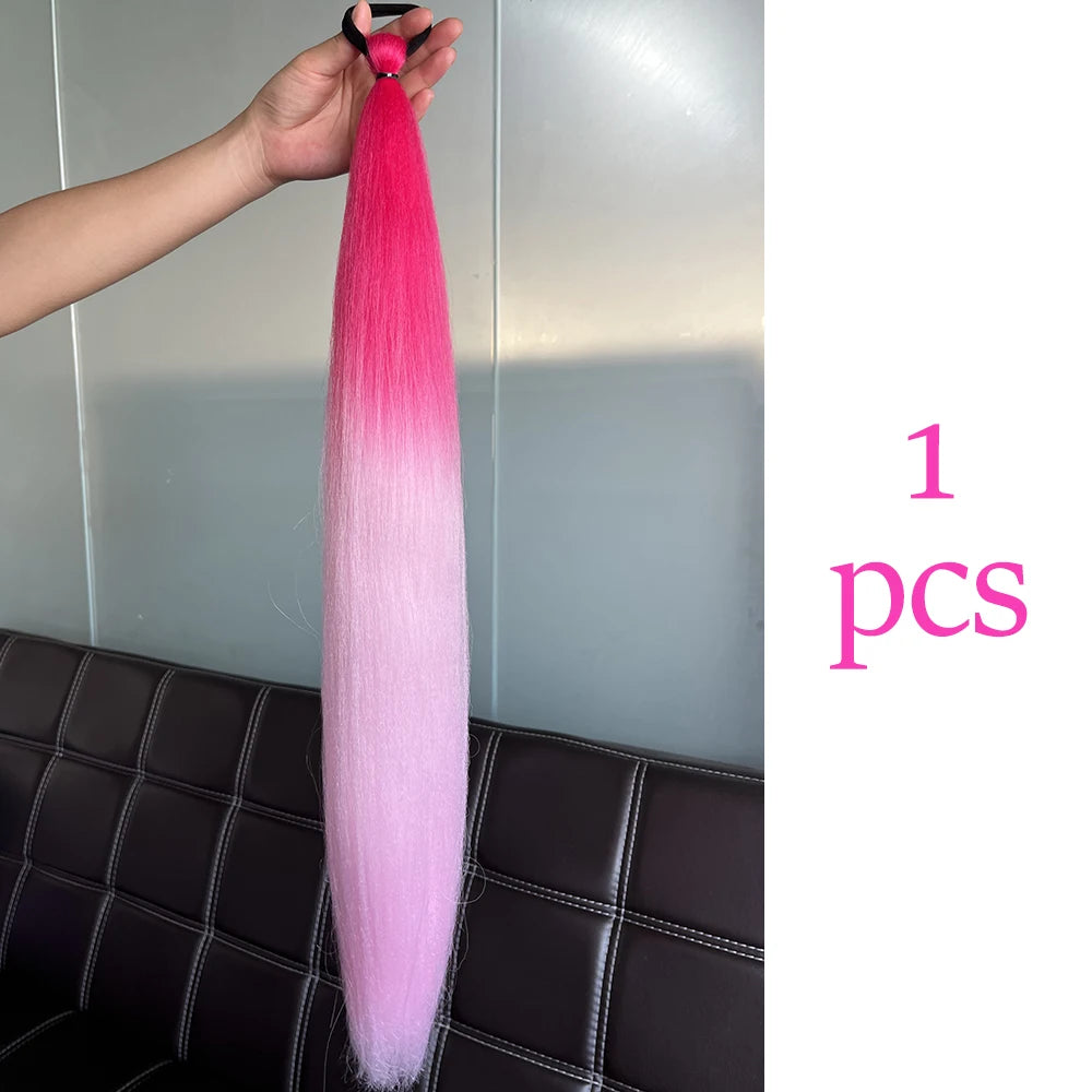 Synthetic Colorful Ponytail Extension 2Pcs Long Straight DIY Braided Pony Tail Hairpiece with Rubber Band Women Hair Accessories