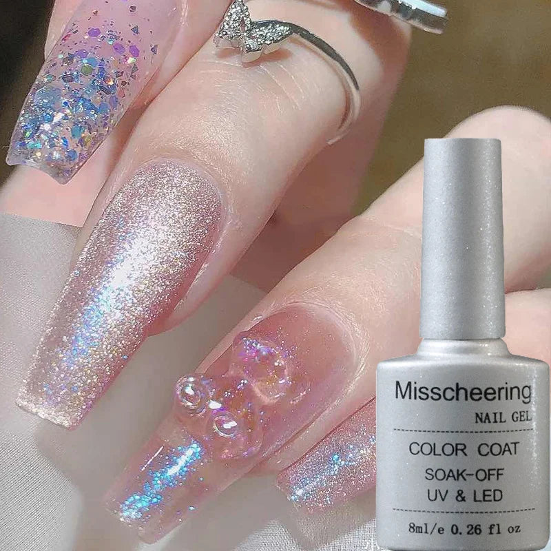 8ml Rainbow Cat Eye Magnetic Gel Nail Polish Colorful Laser Sparkling UV LED Semi Permanent Gel Can Be Use On Any Color Gel