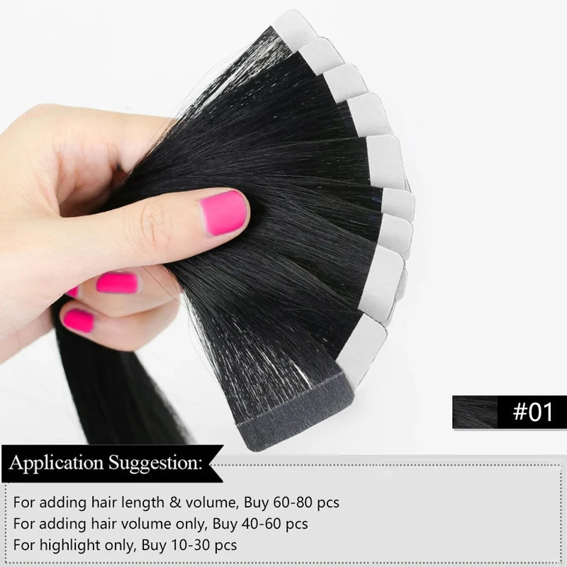 Tape In Human Hair Extensions Straight Human Hair 40pcs/Pack European Remy Straight Invisible Tape-Ins Adhesive Hair Extensions