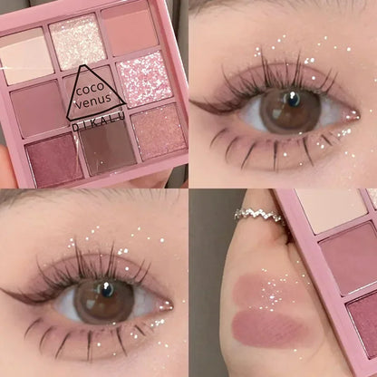 New Nine-color Eyeshadow Palette Rose Pink Color Pearly Matte Glitter Eyeshadow Pallete Shiny Eye Shadow Eye Pigments