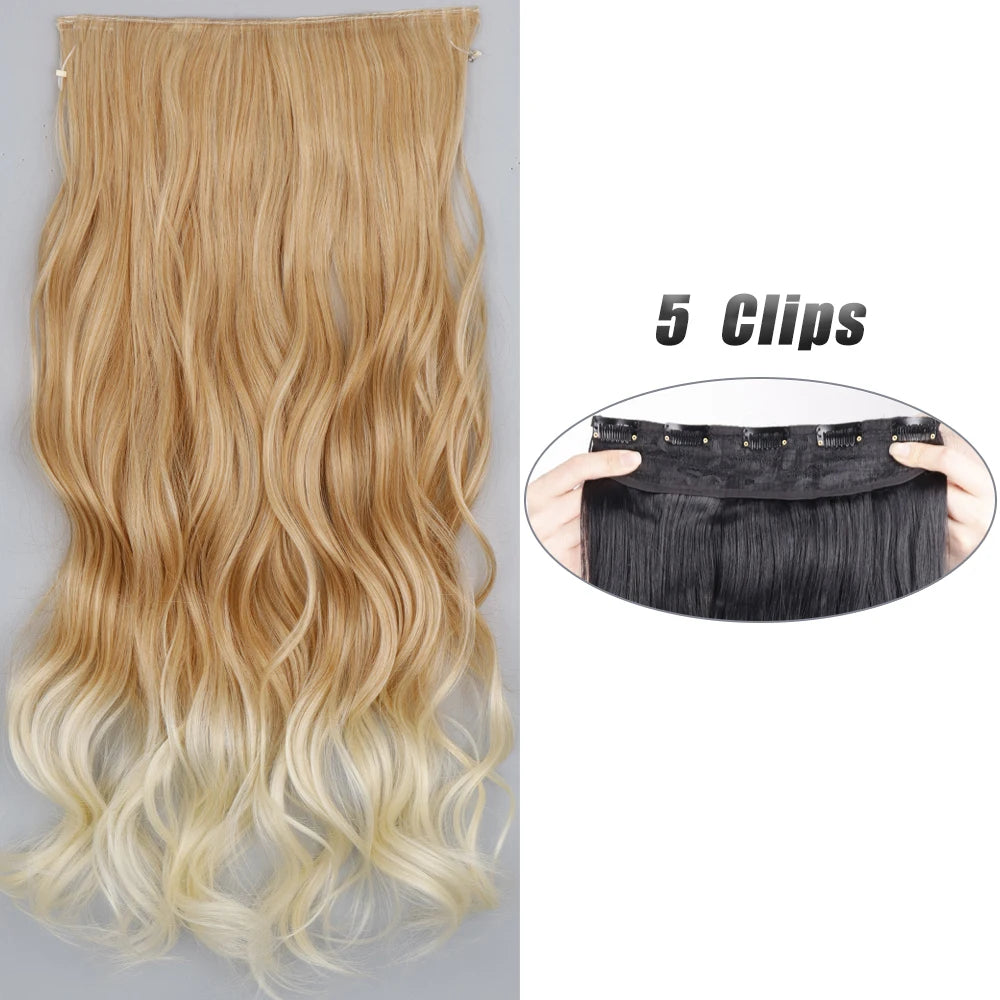 Synthetic 5 Clip In Hair Extensions Long Straight Hairstyle Hairpiece Black Brown Blonde 80CM Natural Fake Hair For Women