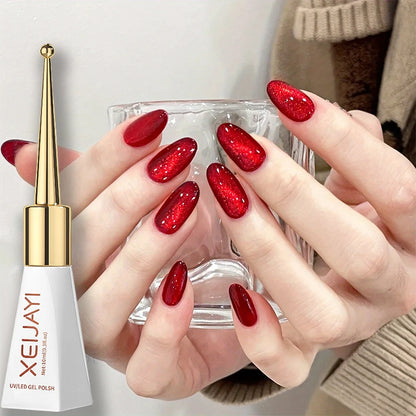 10ml/Bottle Ruby Red Cat Eye Gel Nail Polish Wine red Cherry Dopamine Glitter Nail Gel Soak Off LED/UV Semi-Permanent Manicure