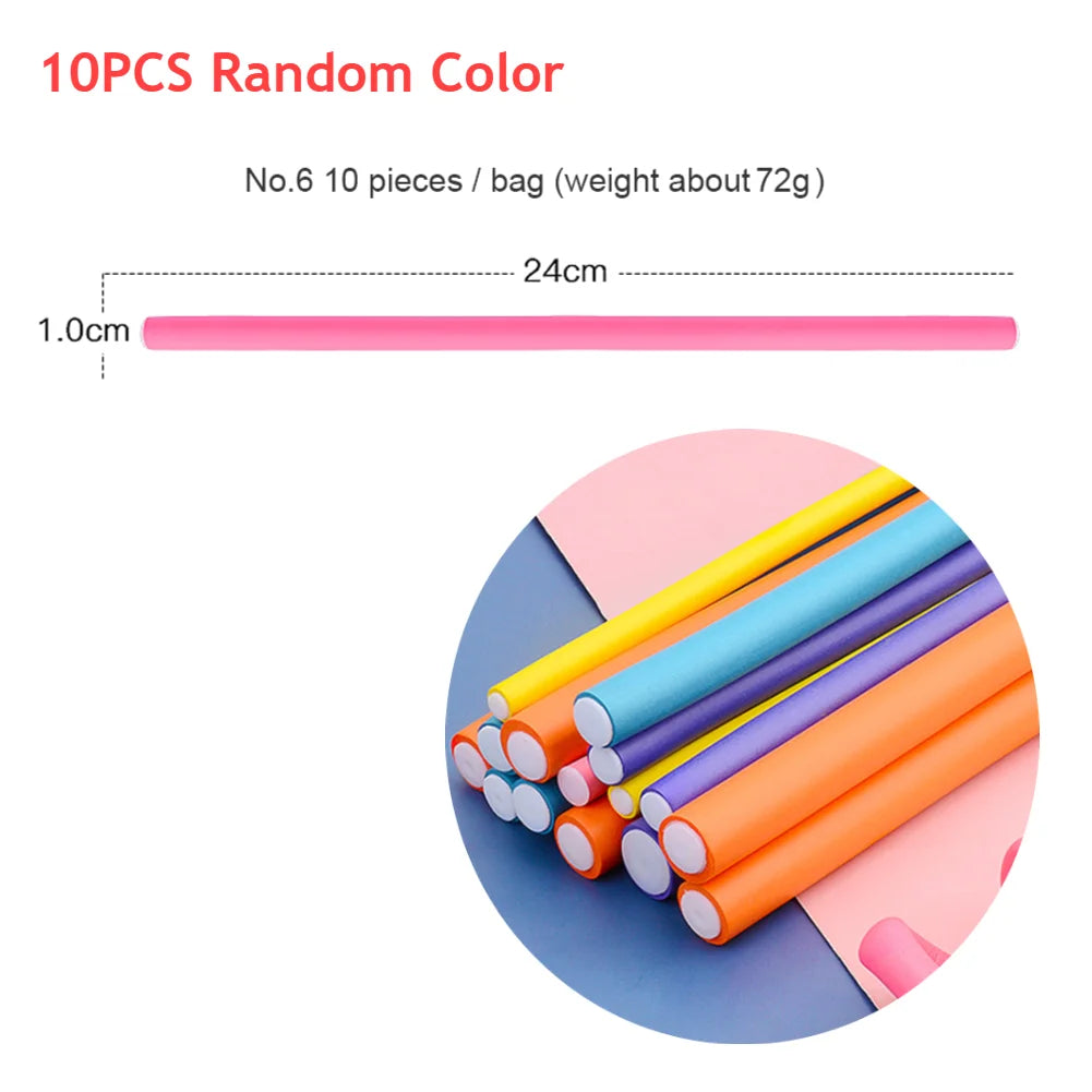 10pcs Hair Curling Curler Magic Air Hair Rollers Soft Foam Bendy Twist Magic Flexi Rods Styling Hair Sticks Tool Random color