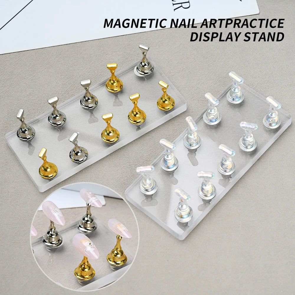 5/10pcs Transparent Aurora Nail Stand Magnetic False Nails Holder Press on Nail Display Nail Rack Acrylic Nail Training/Painting