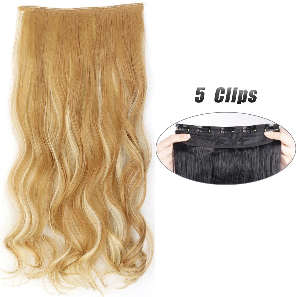 Synthetic 5 Clip In Hair Extensions Long Straight Hairstyle Hairpiece Black Brown Blonde 80CM Natural Fake Hair For Women