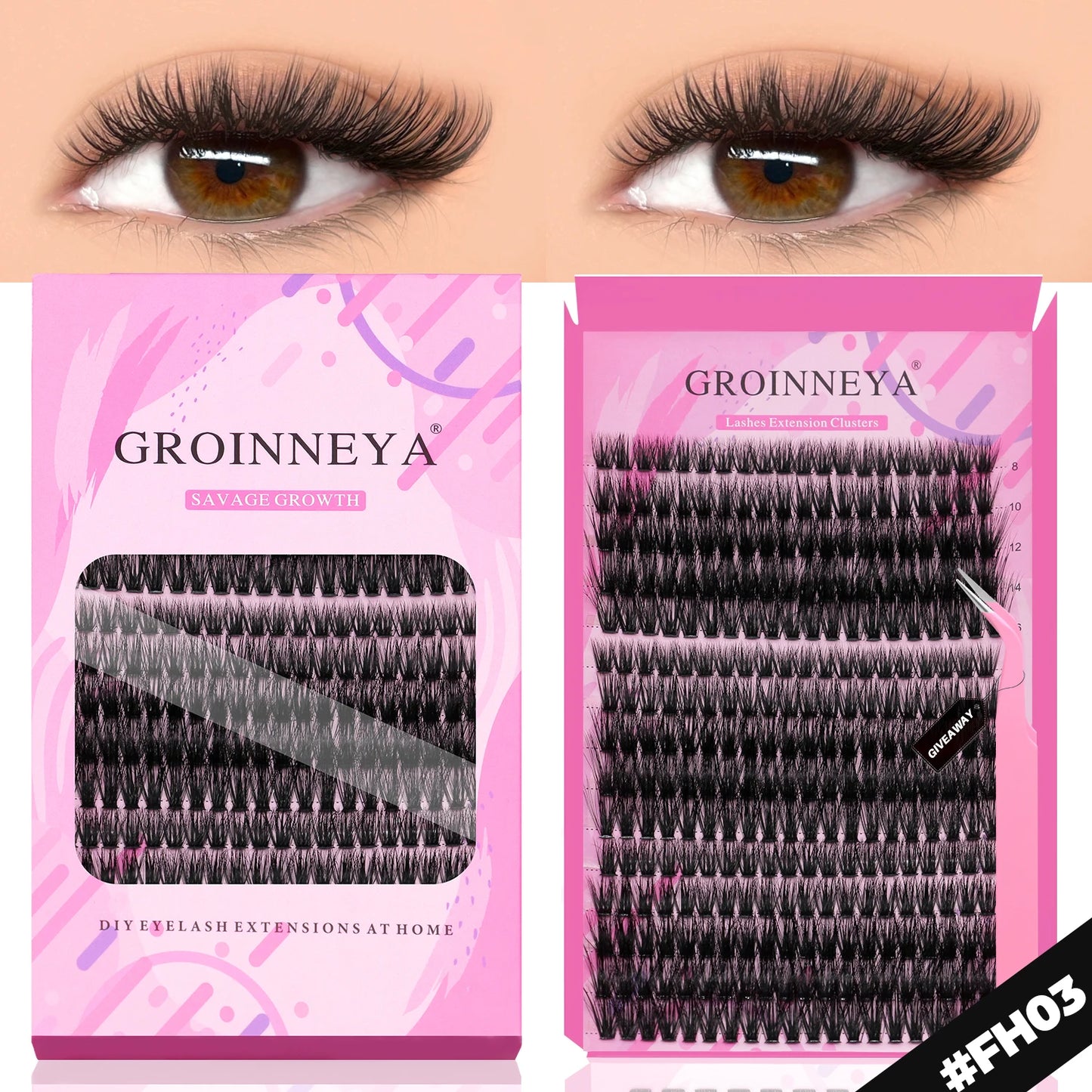 GROINNEYA DIY Lashes Extension Kit Individual Lashes Clusters Faux Mink Eyelash Extension Mix set with Lash Bond and Seal Makeup