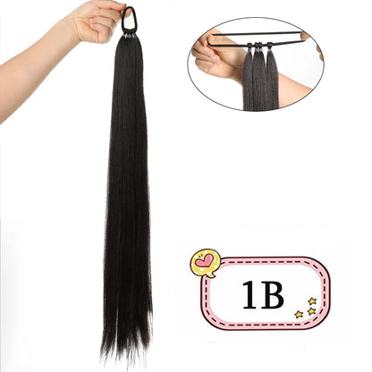 LUPU Synthetic 28 Inch Long Ponytail Extensions With Elastic Band Versatile DIY Braided Ponytail For Women Girls Black Brown