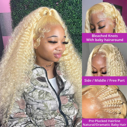 Wiggogo Blonde Lace Front Wig 613 Hd Lace Frontal Wig 13X6 Curly Lace Front Human Hair Wig 13X4 Deep Wave Frontal Wigs For Women