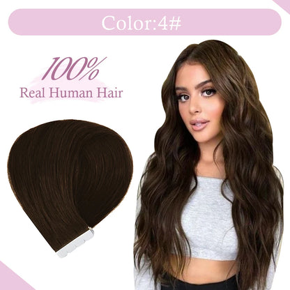 TSITSI Straight Human Hair Tape In Human Hair Extensions Natural Hair 100% Premium Non-Remy Seamless Skin Weft Hair For Girls