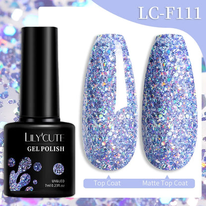 LILYCUTE 7ML Reflective Glitter Gel Nail Polish Bright Sparkling Silver Color Semi-permanent Soak Off Nail Art UV Gel Varnishes