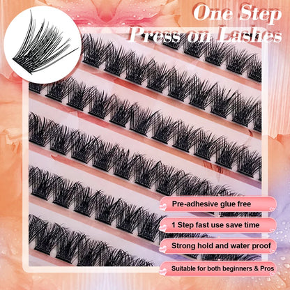 FAIRYTIS Self Adhesive Eyelashes 96 PCS Pre-Glued Cluster Lashes No Glue No Remover 10-16mm C Curl 1 Step DIY Lash Save Time