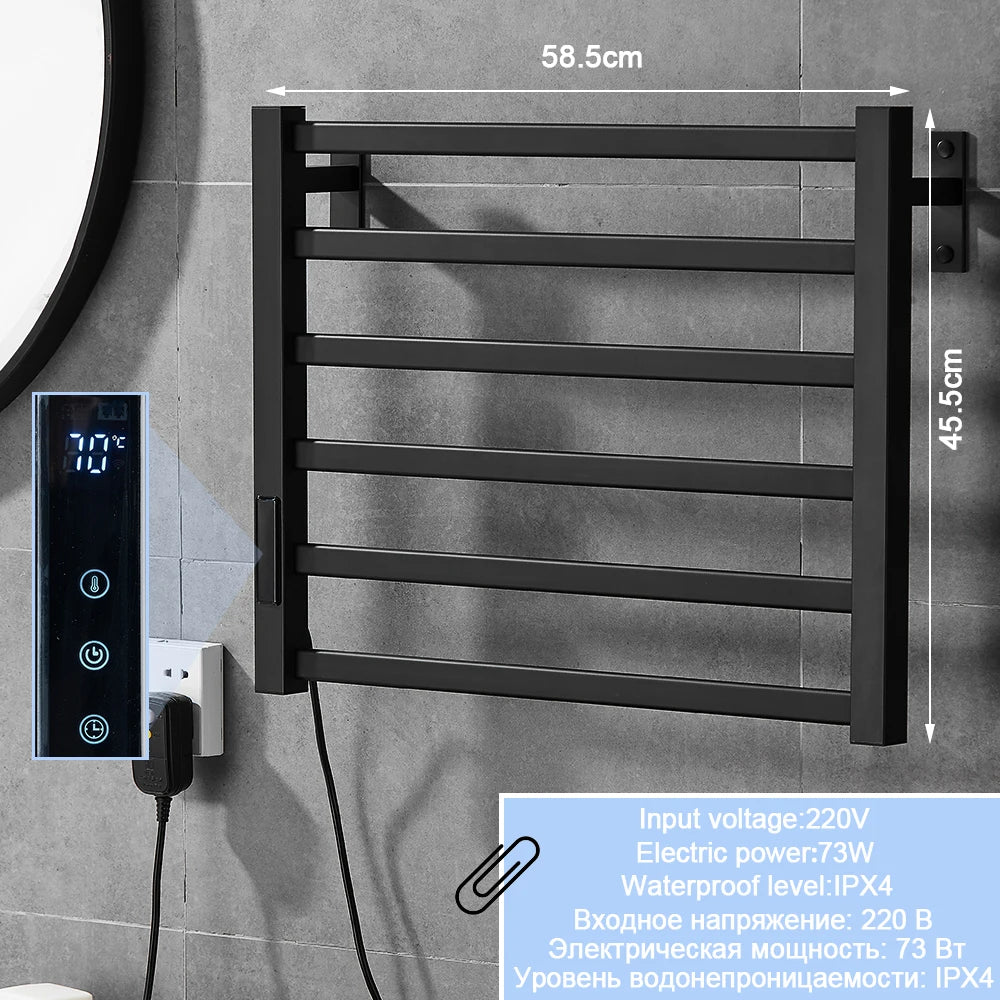 Bathroom Electric Towel Rack Digital Display Temperature Time Control Towel Warmer Rail Smart Home Heated Towel Bar Aluminum